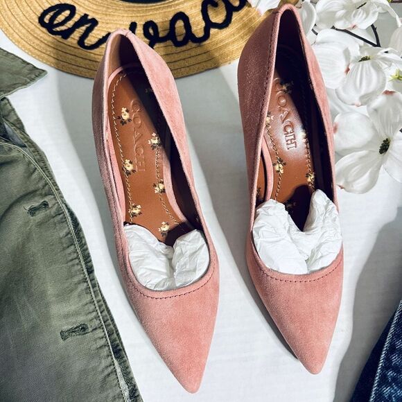 New without box Coach Pink Suede Leather Prairie Lined Heels - Picture 1 of 11